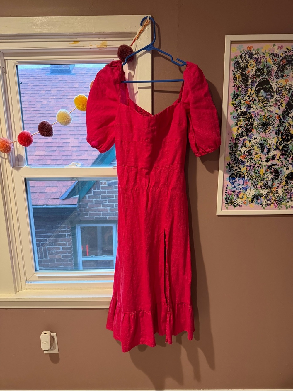 Reformation Belgium fuchsia puff-Sleeve Midi Dress